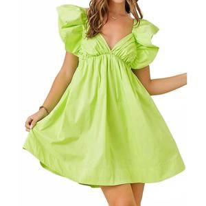 NEW ENSEMBLE flutter sleeve mini dress in lime